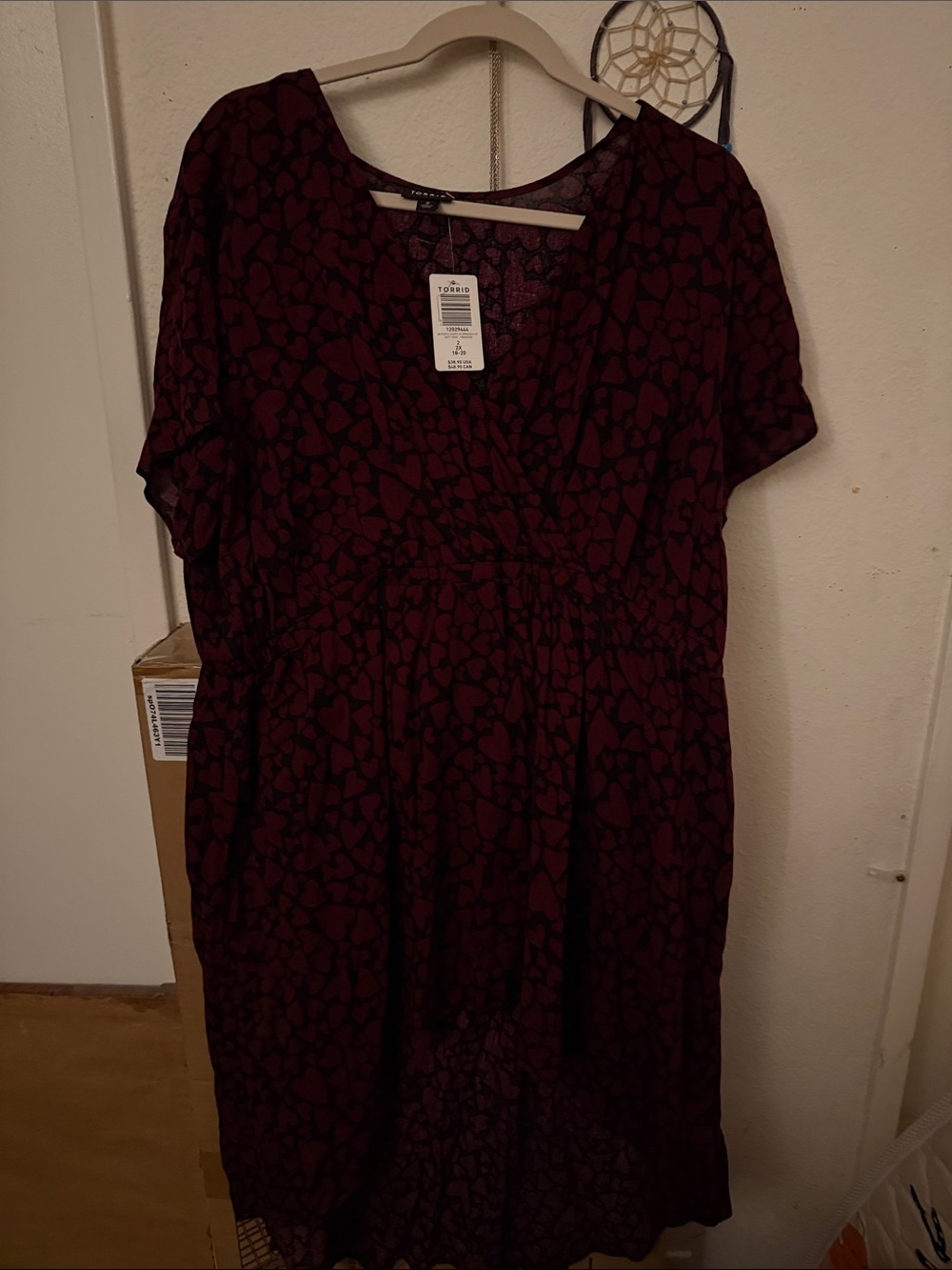 torrid Burgundy and Black Heart Print Wrap-Style Dress
